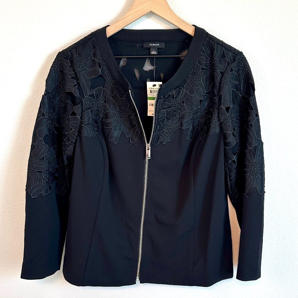 NWT Alfani Floral Lace Front Zip Jacket Size L